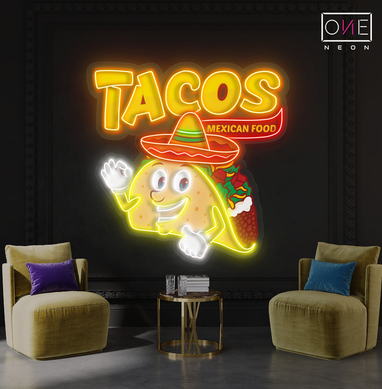 Panneau néon à LED représentant une œuvre d'art culinaire mexicaine Tacos