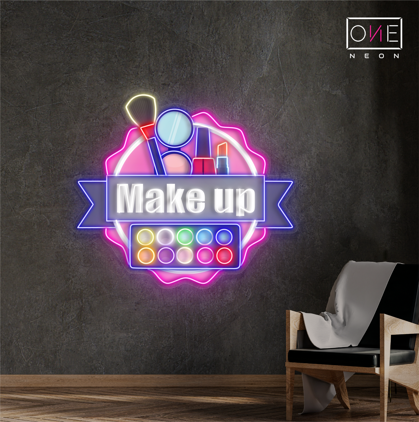 Enseigne au néon à LED avec illustration de palette de beauté 