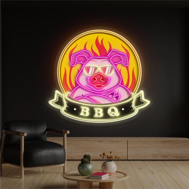 Enseigne au néon à LED avec illustration de barbecue Cool Pig 