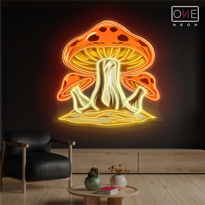 Enseigne au néon à LED avec illustration de champignons magiques