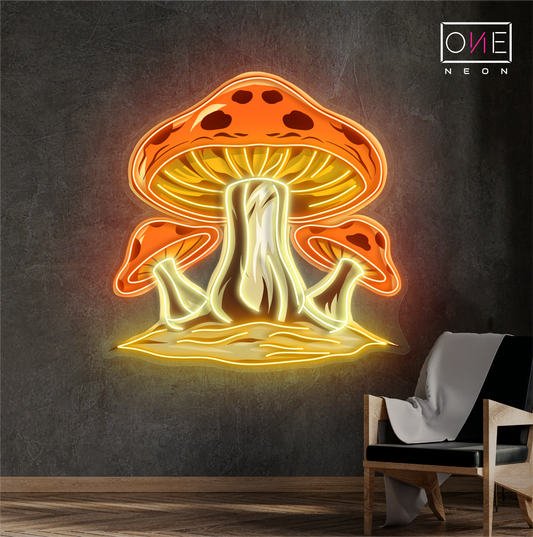 Enseigne au néon à LED avec illustration de champignons magiques