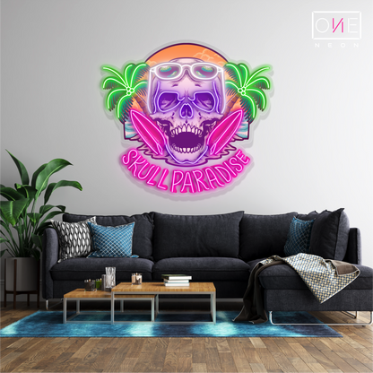 Enseigne au néon à LED Skull Paradise Artwork 