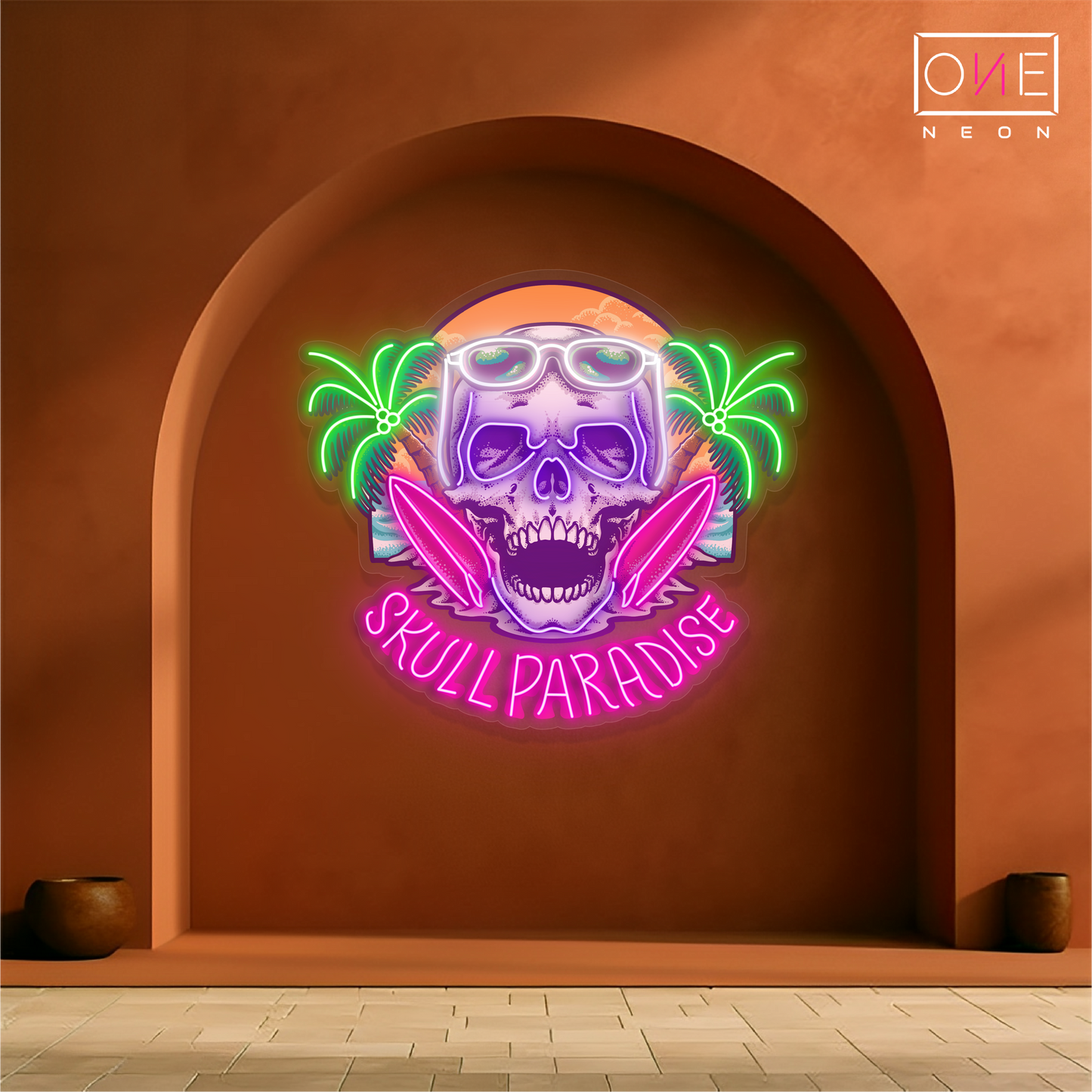 Enseigne au néon à LED Skull Paradise Artwork 