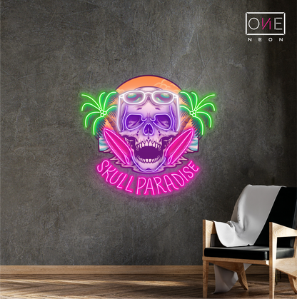 Enseigne au néon à LED Skull Paradise Artwork 