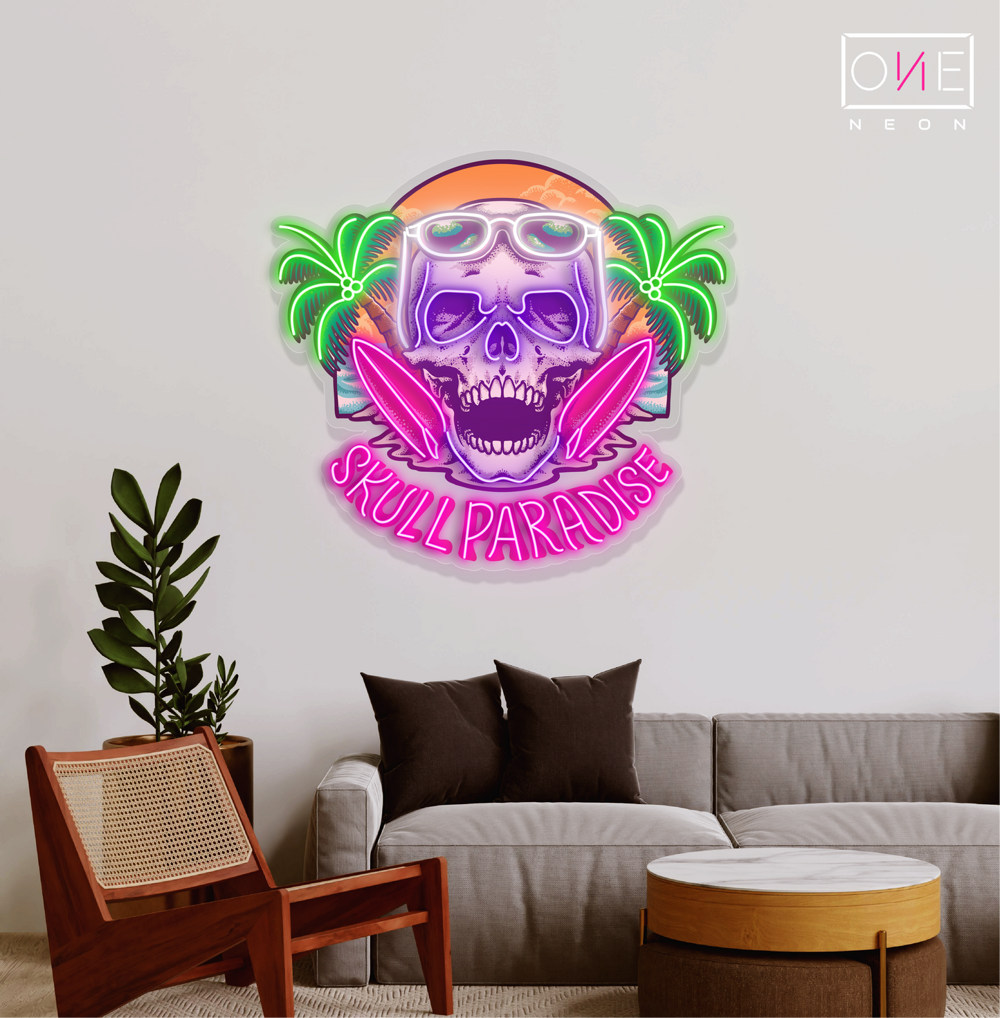 Enseigne au néon à LED Skull Paradise Artwork 