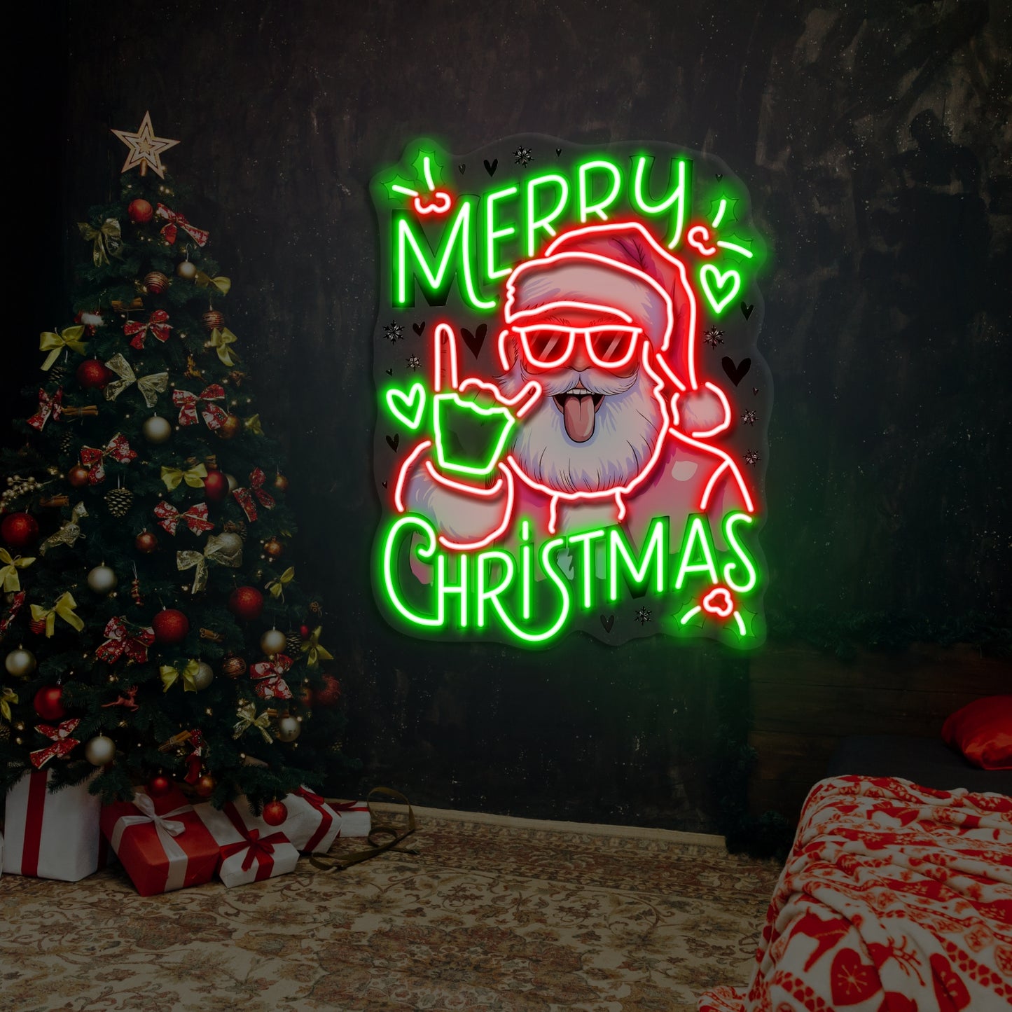 Christmas Rockin Santa Artwork LED Neon Sign