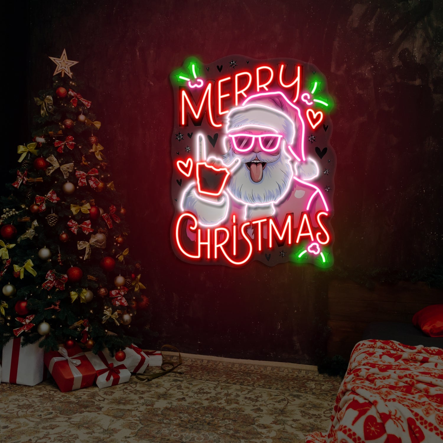 Christmas Rockin Santa Artwork LED Neon Sign – ONE Neon™ Sign - Australia