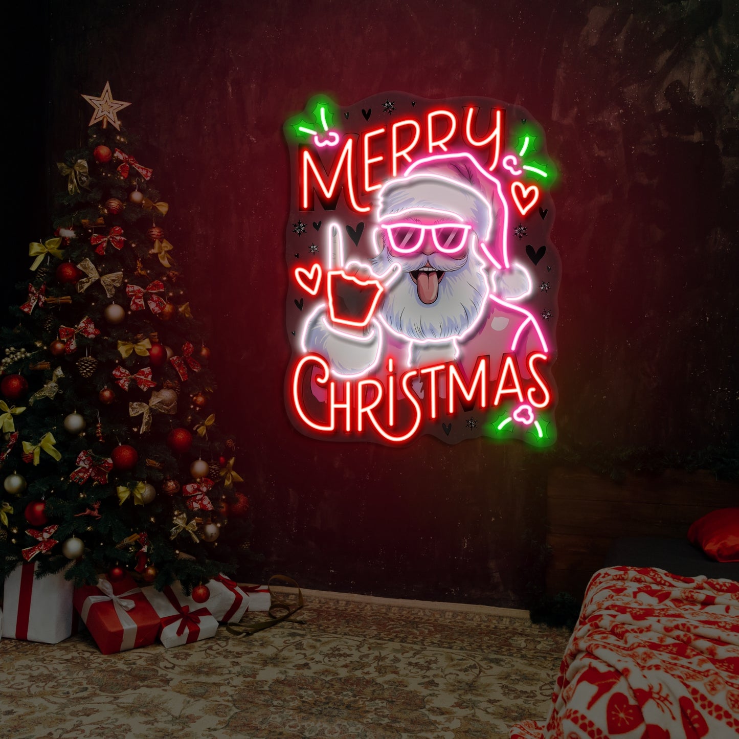 Christmas Rockin Santa Artwork LED Neon Sign