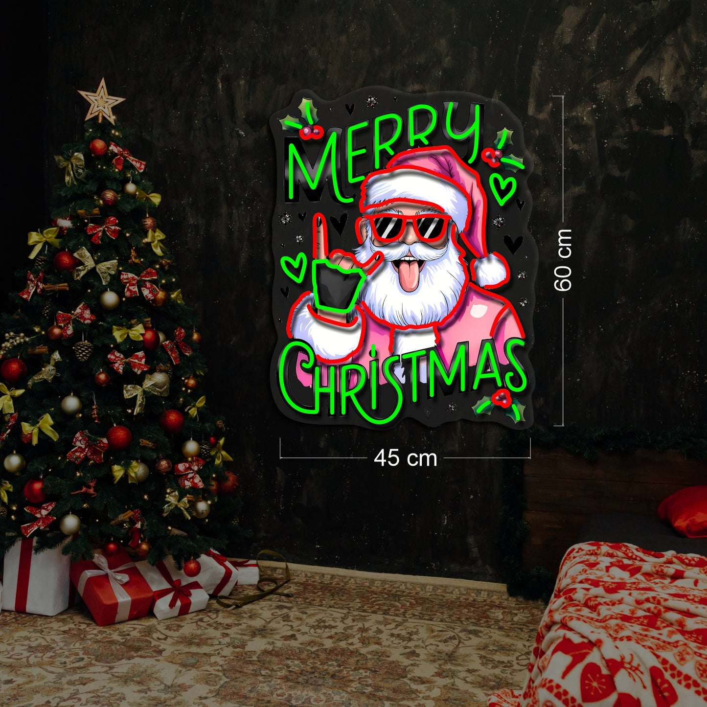 Christmas Rockin Santa Artwork LED Neon Sign