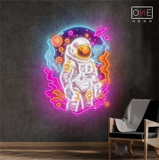 Panneau néon à LED avec illustration de Stellar Adventurer 