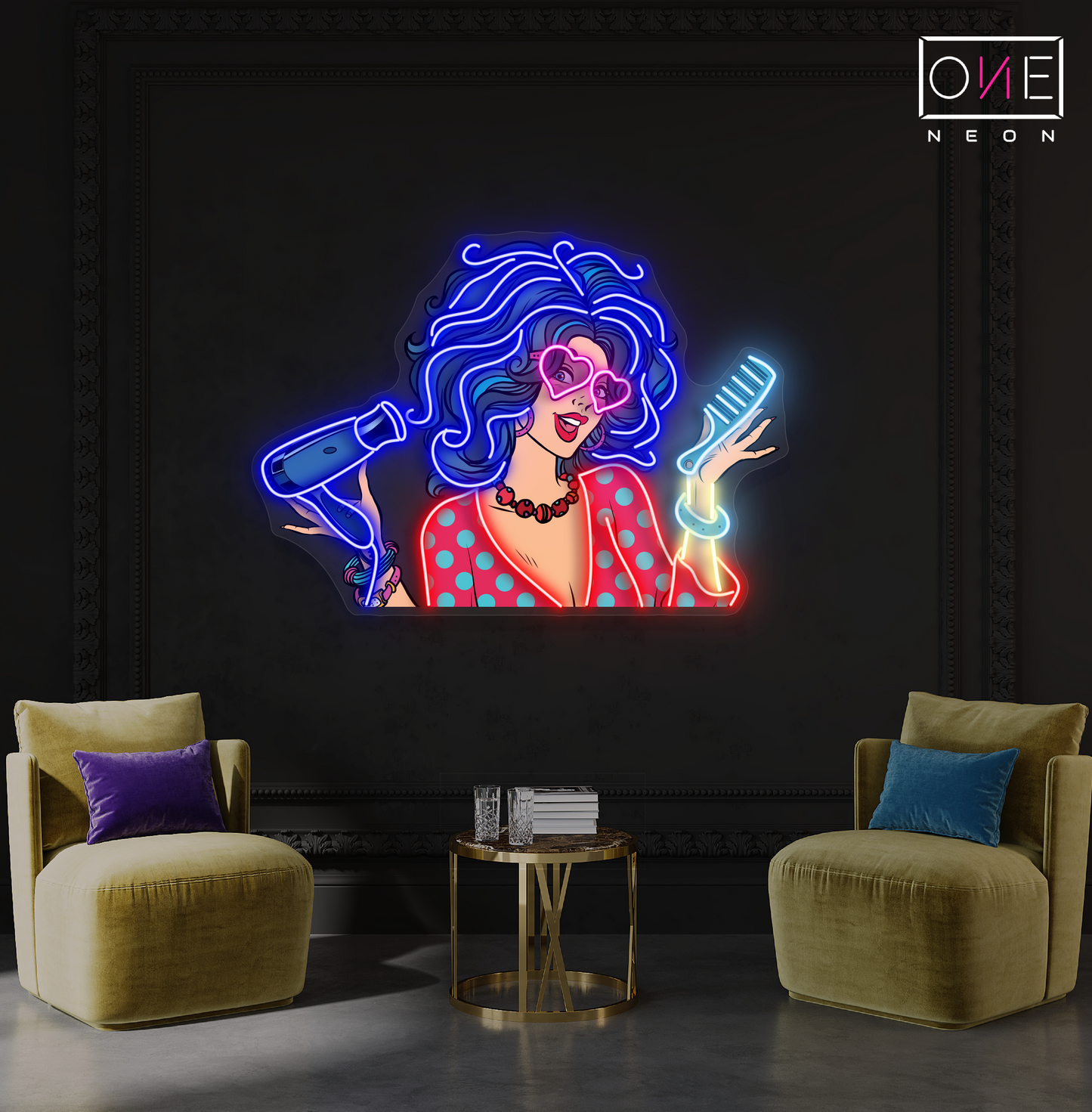 Retro Glam Hair Artwork Led Neon Sign