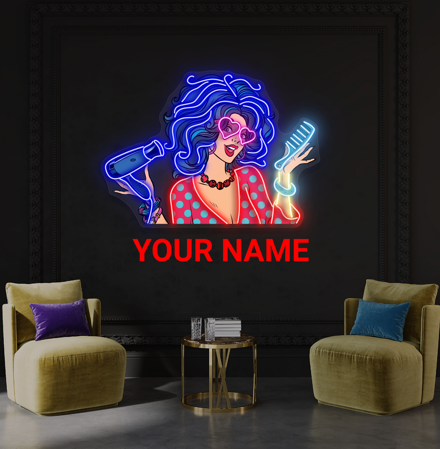 Retro Glam Hair Artwork Led Neon Sign