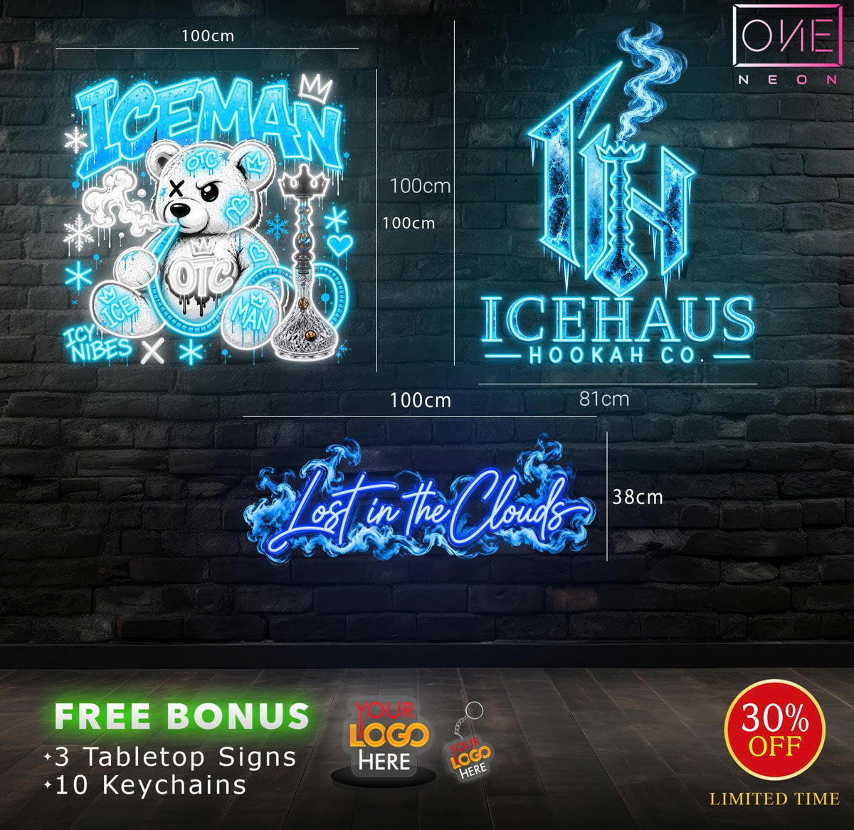 Iceman+Icehaus+Lots in the clouds ( 3 signs) | LED Neon Sign