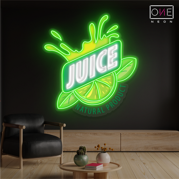 Enseigne au néon à LED avec illustration de jus de citron 