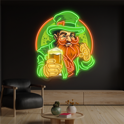 Cheers With Leprechaun Artwork Led Neon Sign