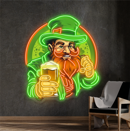 Cheers With Leprechaun Artwork Led Neon Sign