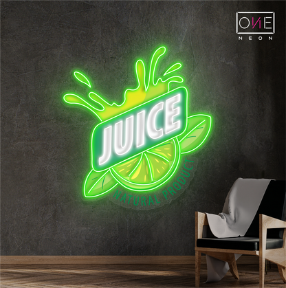 Enseigne au néon à LED avec illustration de jus de citron 