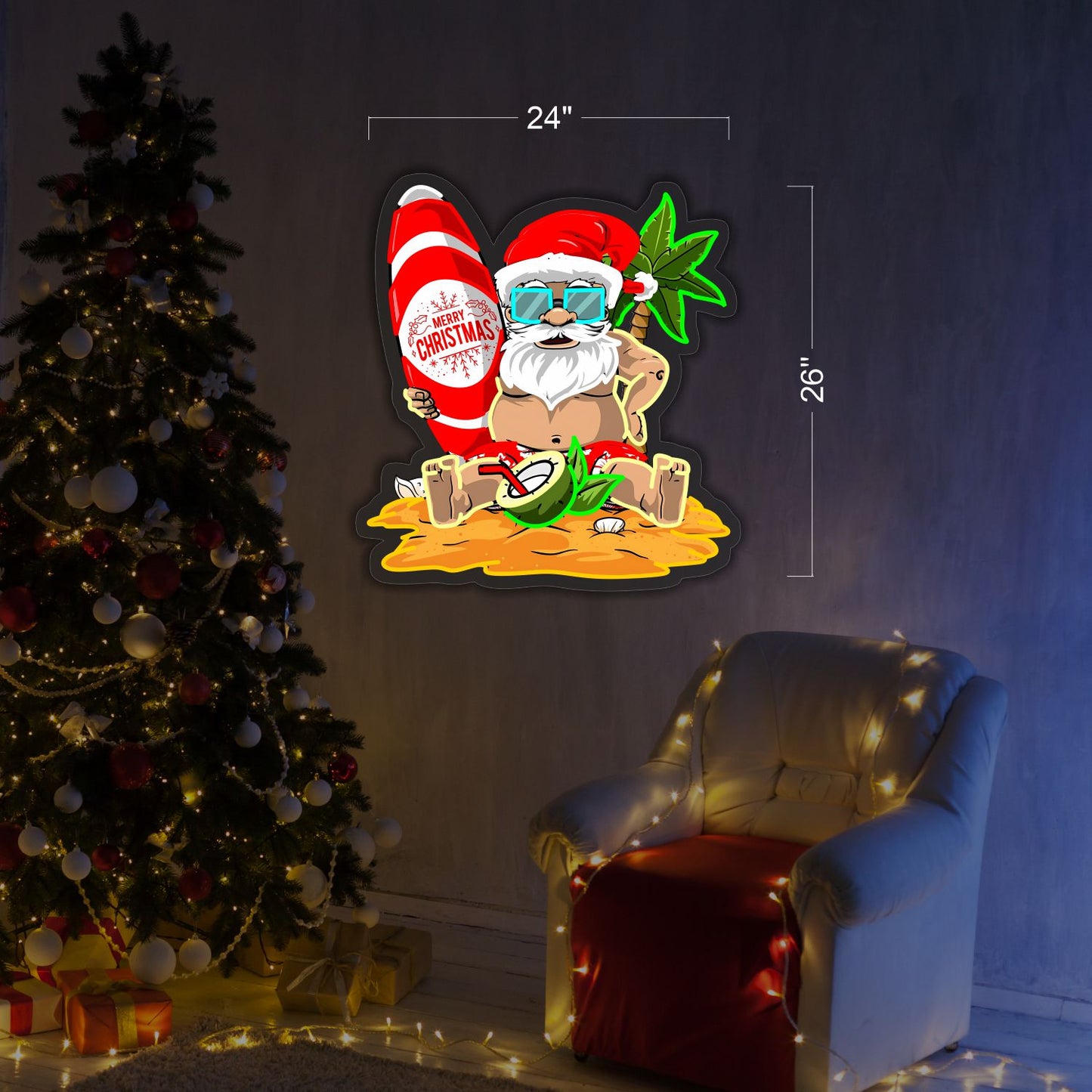 Beach Santa Christmas LED Neon Sign