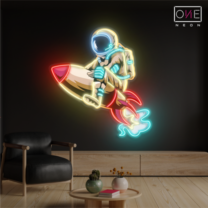 Astronaut Rocket Artwork Led Neon Sign