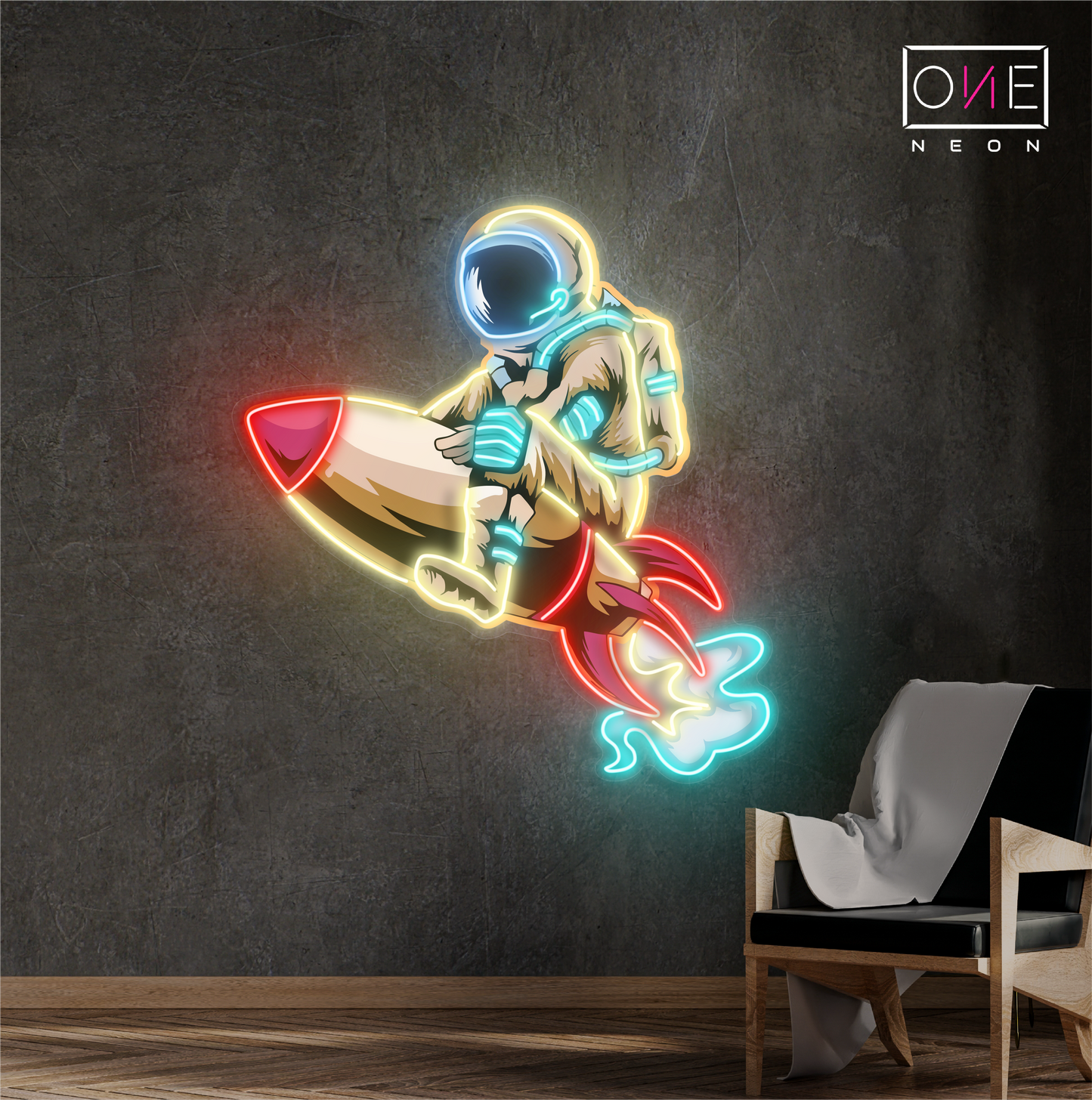 Astronaut Rocket Artwork Led Neon Sign