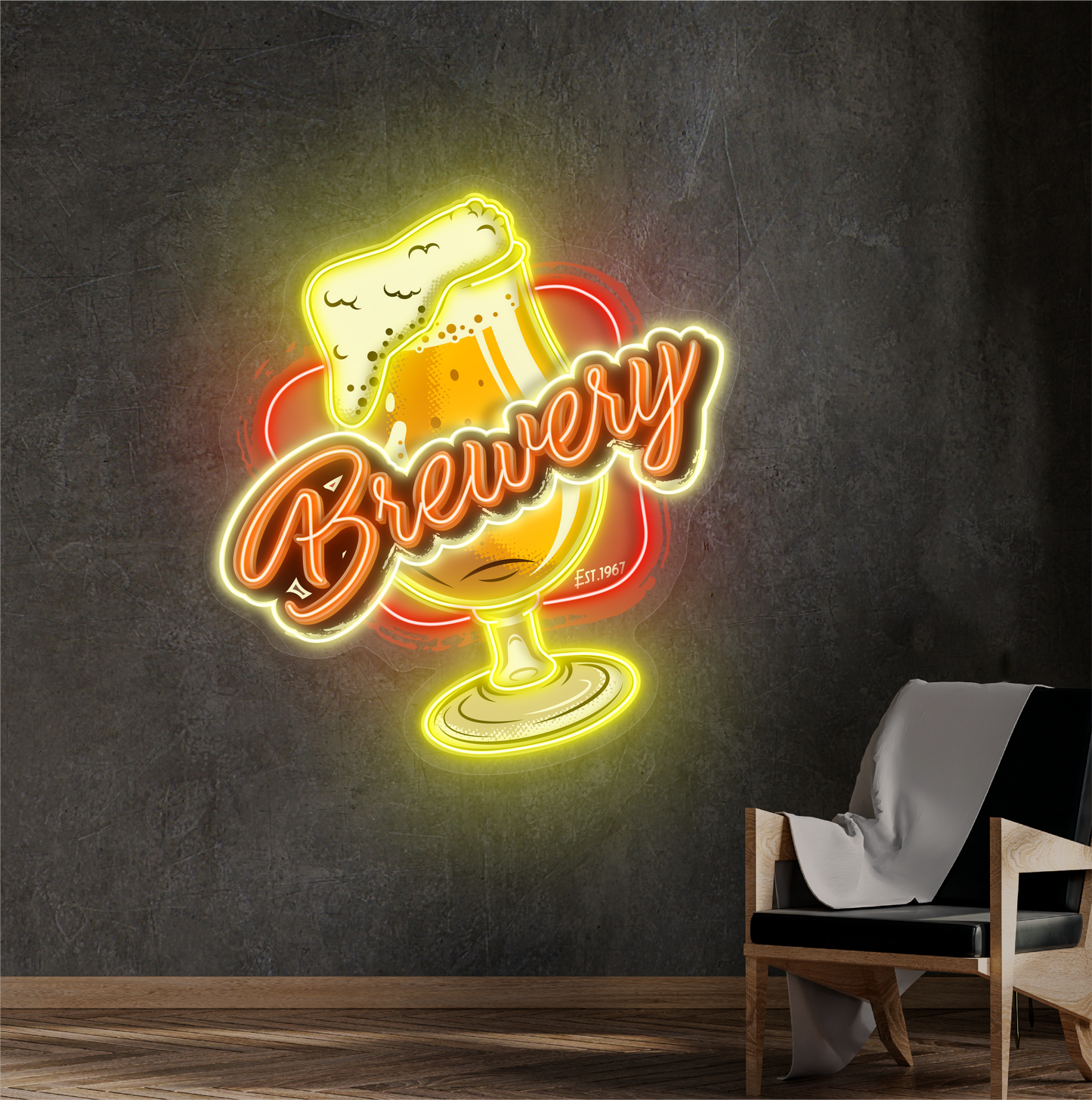 Enseigne au néon à LED avec illustration de bière de brasserie 