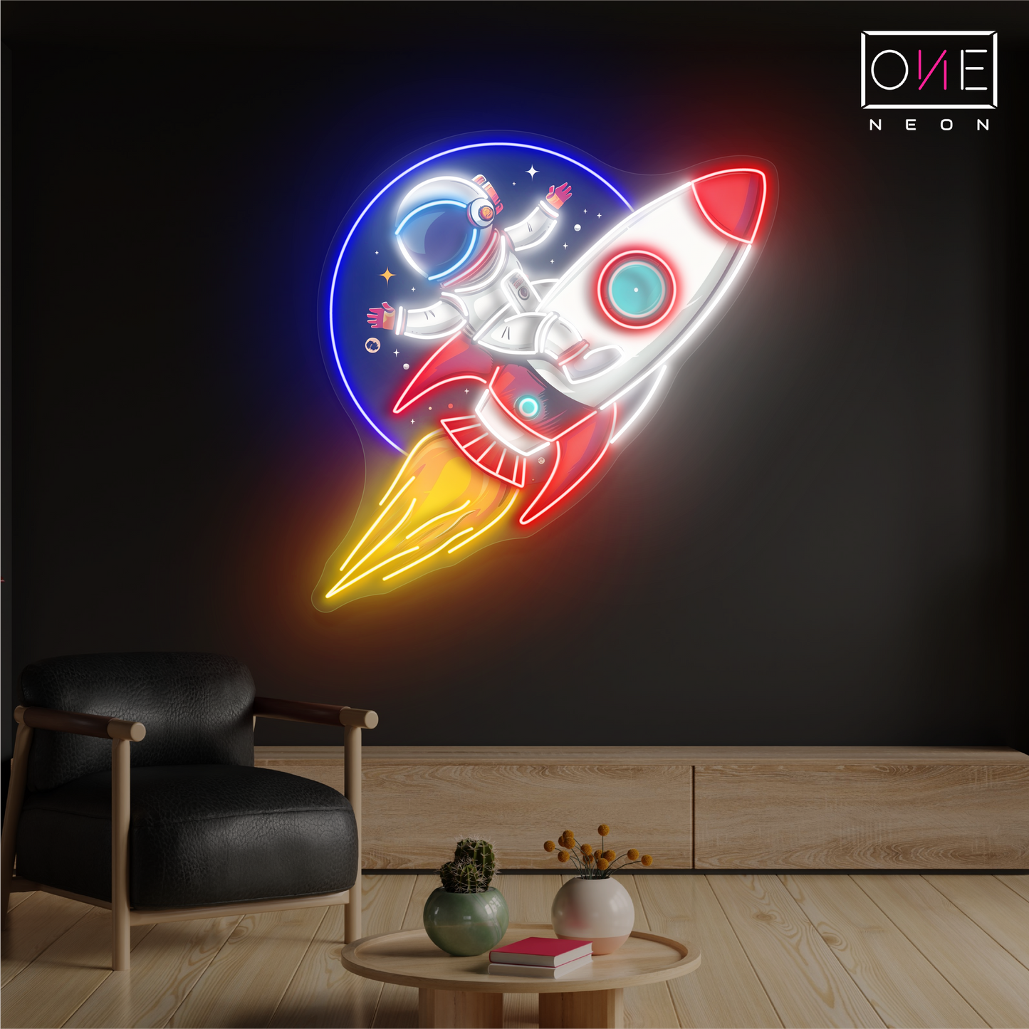 Astronaut Rocket Artwork Led Neon Sign