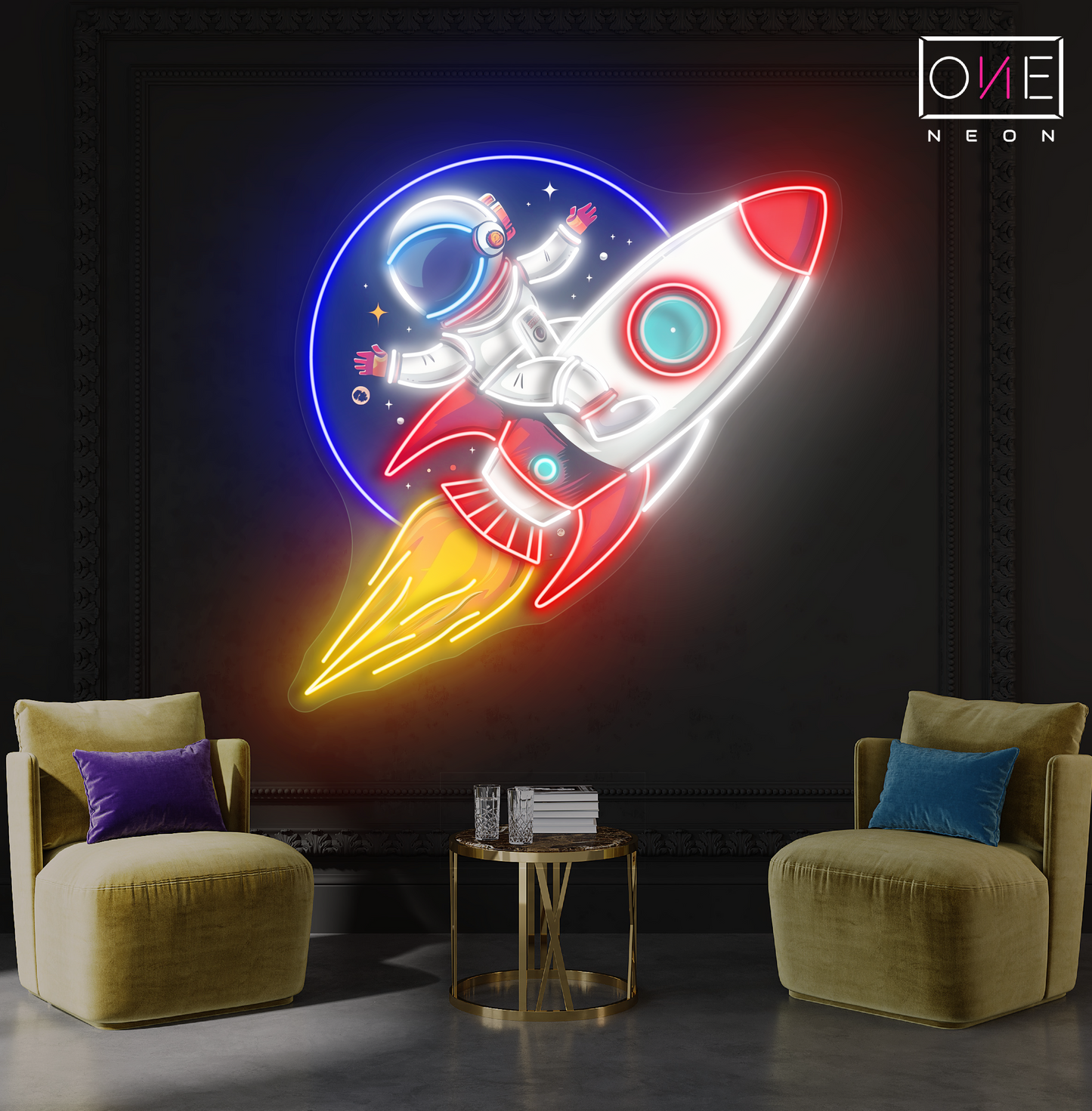 Astronaut Rocket Artwork Led Neon Sign