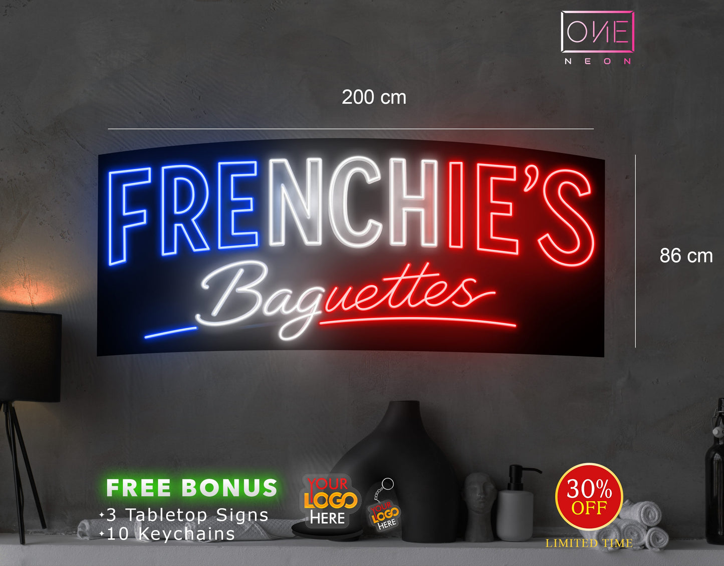 FRENCHIE'S | LED Neon Sign (waterproof option + metal support leg)