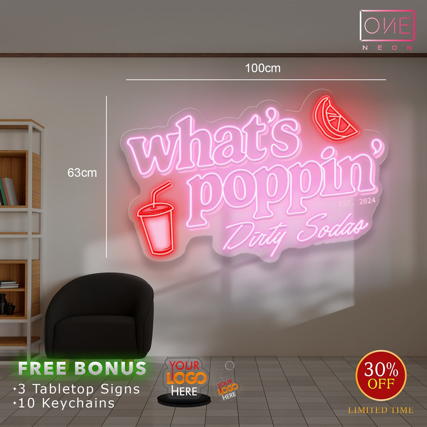 What's Poppin' Dirty Sodas | LED Neon Sign (EXPRESS SHIPPING) (2 signs)