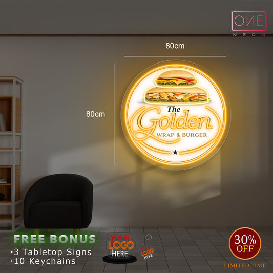 THE GOLDEN WRAP & BURGER | LED Neon Sign
