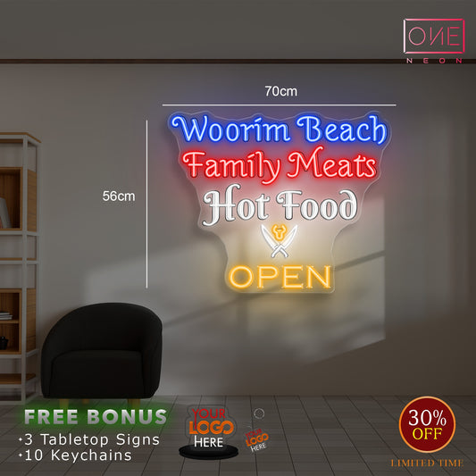 Woorim Beach Family Meats Hot Food | LED Neon Sign