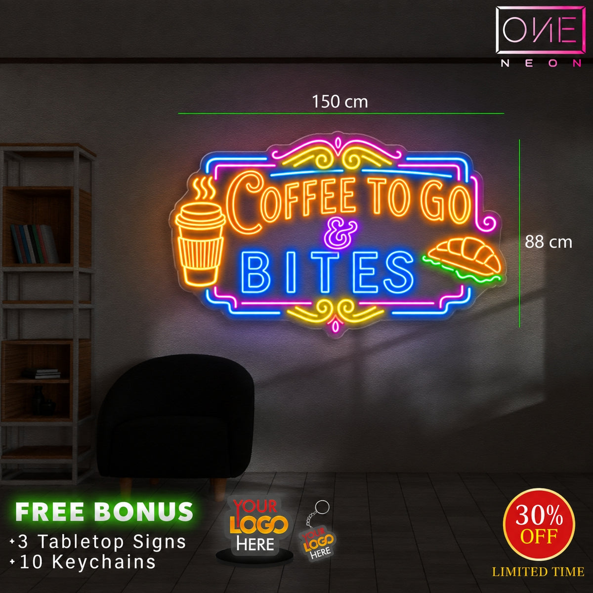 Coffee to go & Bites | LED Neon Sign (waterproof)