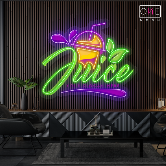 Enseigne au néon à LED avec illustration de jus de fruits 