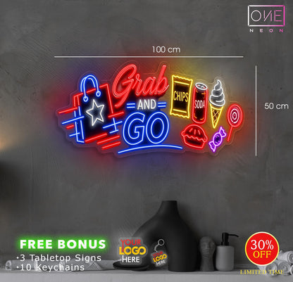 Grab And Go & American logo | LED Neon Sign + Light box (3 signs)