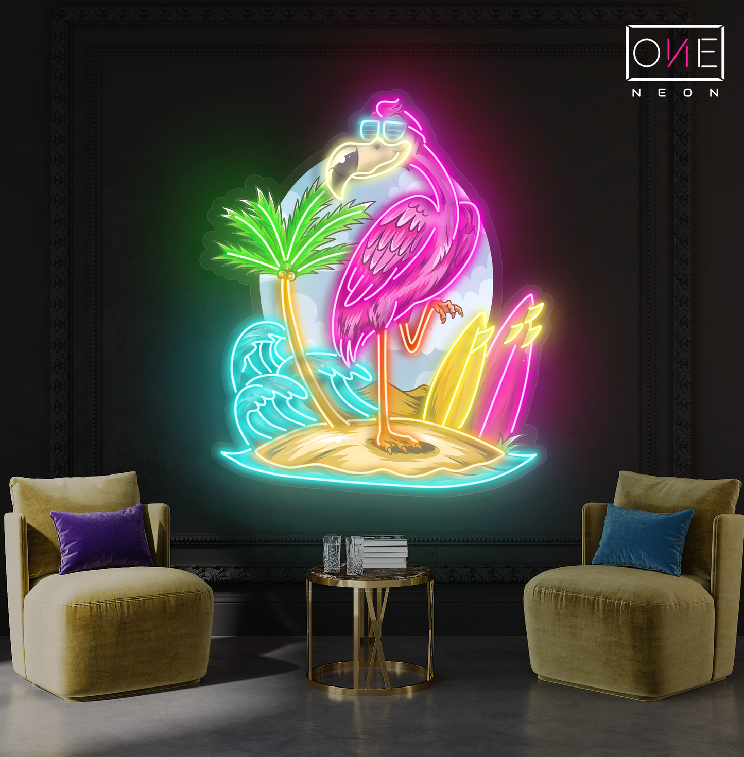 Flamingo Island Artwork Led Neon Sign