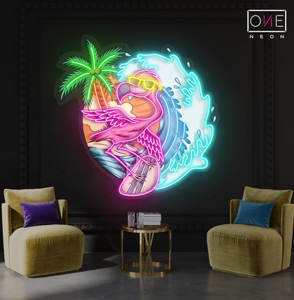 Surfing Flamingo Artwork Led Neon Sign