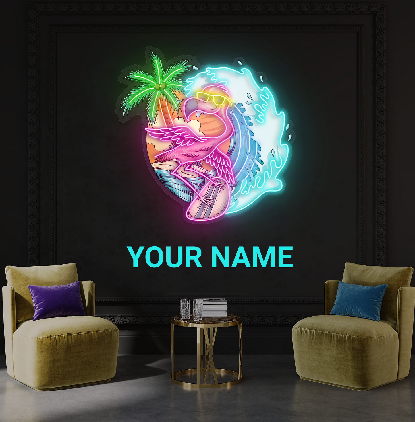 Surfing Flamingo Artwork Led Neon Sign