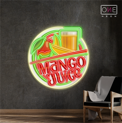 Enseigne au néon à LED avec illustration de jus de mangue