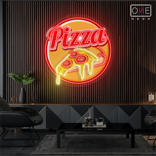 Panneau néon à LED représentant une tranche de pizza 