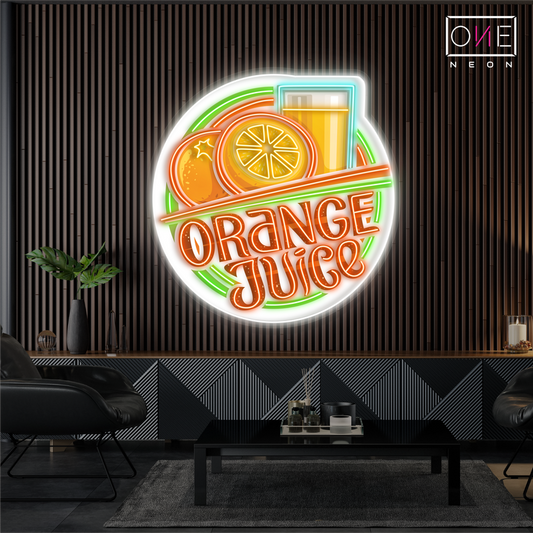 Enseigne au néon à LED avec illustration de jus d'orange