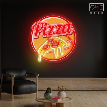 Panneau néon à LED représentant une tranche de pizza 