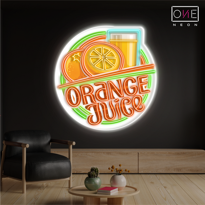 Enseigne au néon à LED avec illustration de jus d'orange