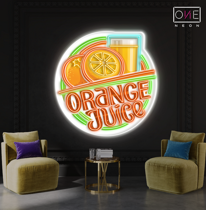 Enseigne au néon à LED avec illustration de jus d'orange