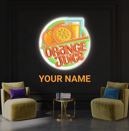 Enseigne au néon à LED avec illustration de jus d'orange