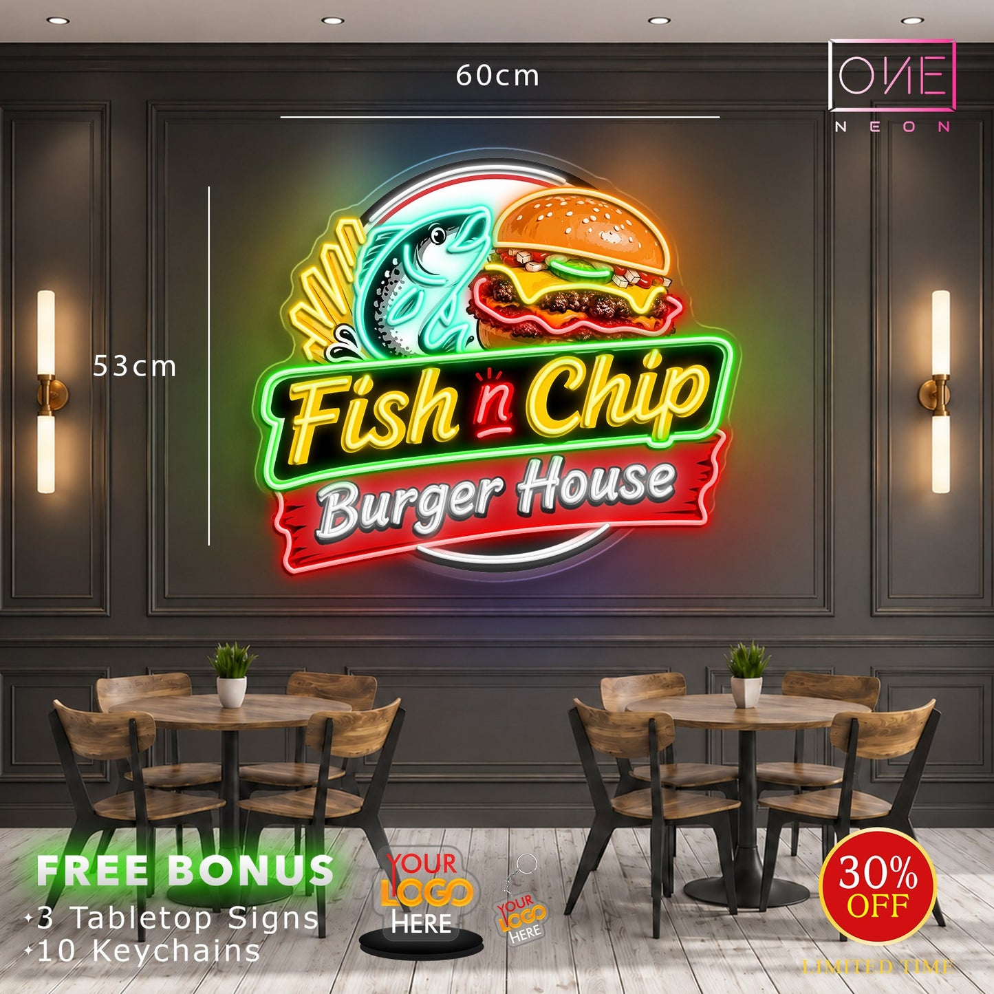 Fish n chip Burger House | LED Neon Sign