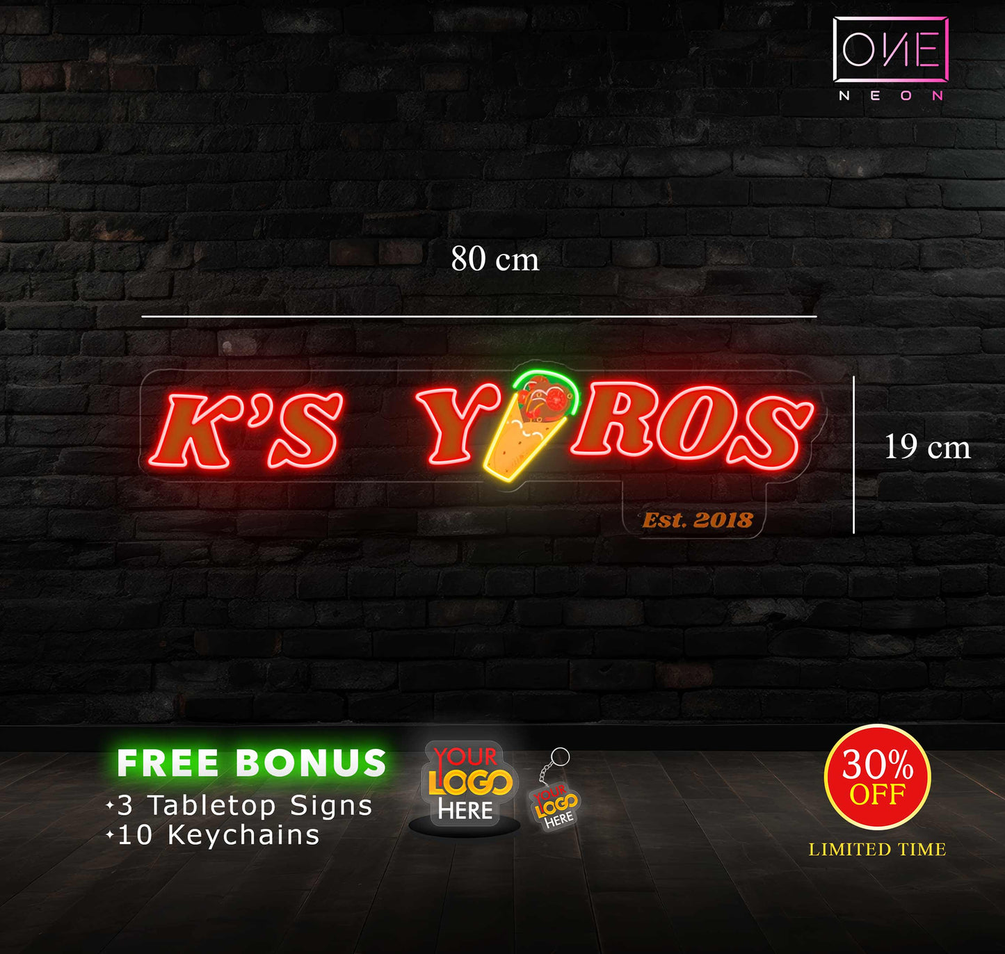 K'S YIROS+ kebab fish & chips ( 2 signs)| LED Neon Sign