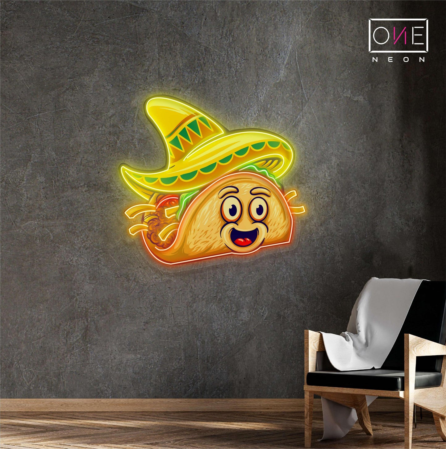 Panneau néon à LED représentant de délicieux tacos mignons 