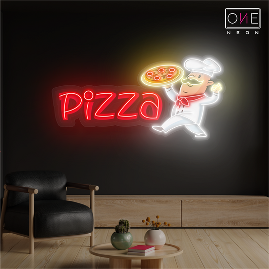 Enseigne au néon à LED avec illustration de Pizzaiolo's Pride 