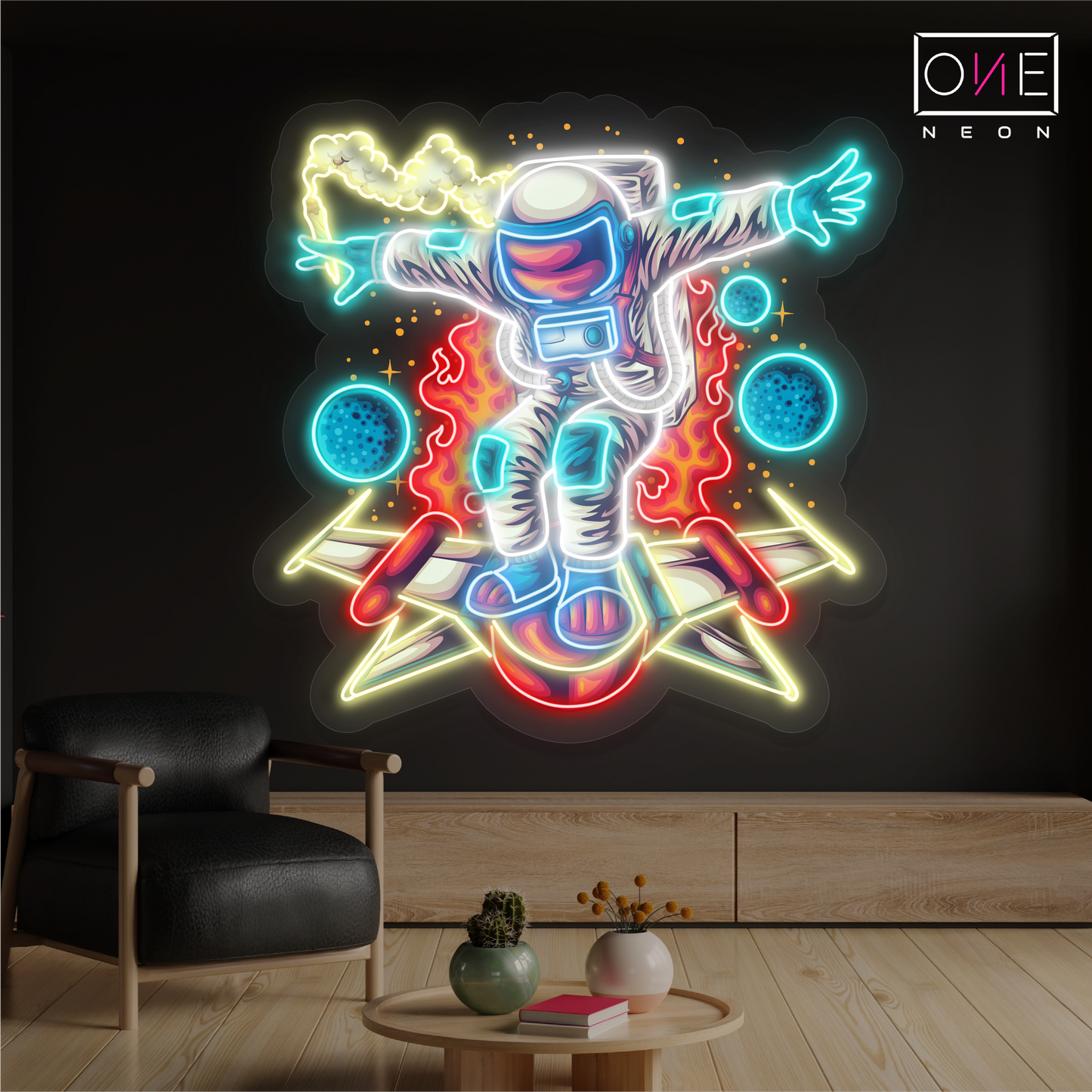 Astronaut Riding Rocket Board Artwork Led Neon Sign