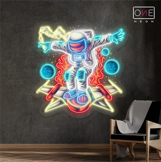 Astronaut Riding Rocket Board Artwork Led Neon Sign